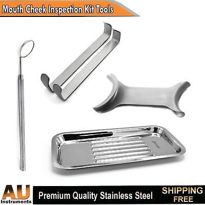 #ad Mouth Cheek Opener Retractors Tooth Inspection Mirror Dentistry Lab Tray AU $52.29