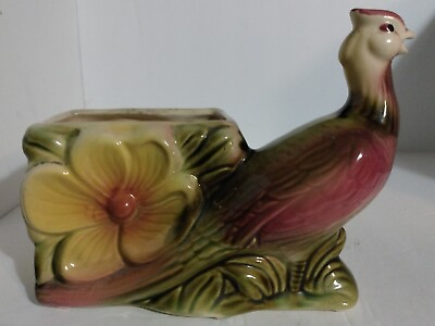 VIntage Hull Pottery Pheasant Bird Succulent Planter Yellow Green Pink Amazing $19.80