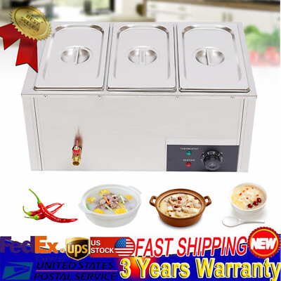 #ad Commercial 3 Pan Bain Marie Buffet Steamer Countertop Food Warmer Steam Table US $110.00