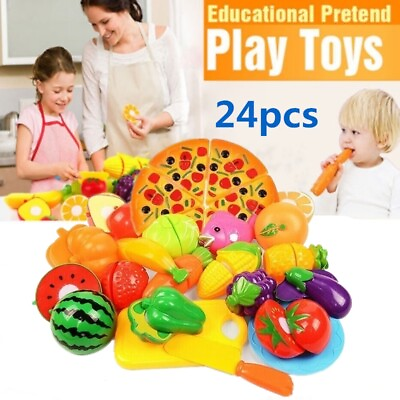 24pcs Kids Toy Pretend Role Play Kitchen Pizza Food Cutting Sets Children Gift $15.19