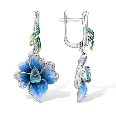 Fashion Women Flower 925 Silver Drop Earrings Gifts Cubic Zirconia Jewelry C $3.66