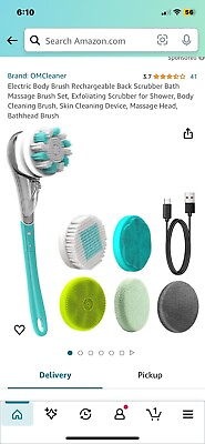 #ad OMCleaner Back Scrubber for Shower Rechargeable Electric Bath Massage Brush Set $30.00