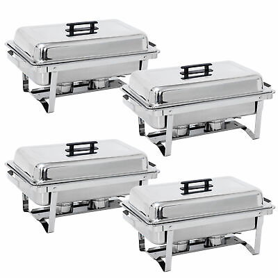 Set of 4 Stainless Steel 8 QT Chafer Rectangular Dish Buffet Chafing Set Silver $114.59