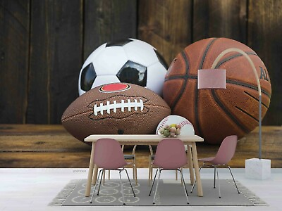 3D Football Basketball Pattern Self adhesive Removable Wallpaper Murals Wall 427 AU $249.99