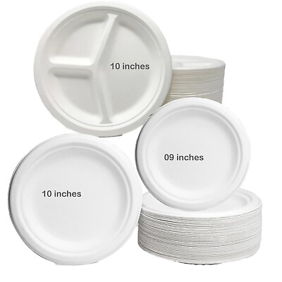 #ad White Bagasse Food Disposable Party Paper Plates Biodegradable 100% Compostable GBP 12.99