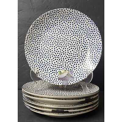 #ad 6 Thyme amp; Table Dinnerware Black amp; White Dot Stoneware Salad round Plates $39.99