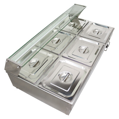 6 Pans Hot Well Food Warmer Buffet Warmmer with Sneeze Guard amp; Lid 1 2 Size $487.86