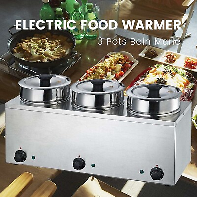 #ad Hakka Food Warmer 3X3.7QT Round Soup Pot Steam Table Food Buffet Bain Marie Pot $347.79