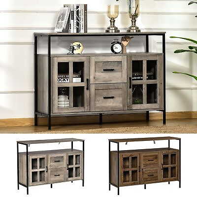 #ad Kitchen Sideboard Buffet Storage Cabinet w Open Shelf amp; 2 Drawers $153.99