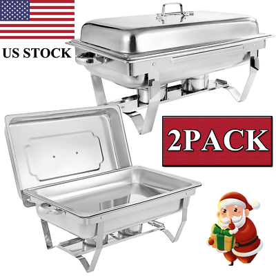#ad #ad 2 Pack Chafing Dish Buffet Set 8 qt Warming Tray Kit with Chafing Fuel Holders $62.38
