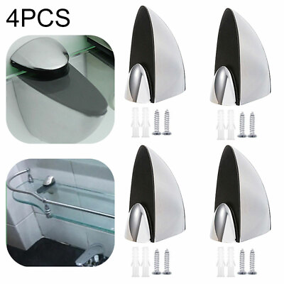 4Pcs Polished Chrome Glass Shelf Support Clamp Brackets Set Bathroom For Shelves $10.52