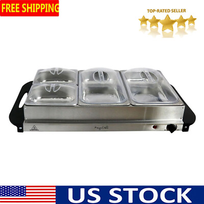 4 Section Buffet Server amp; Food Warmer Stainless Steel Removable Trays Portable $47.89