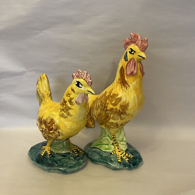 Stangl Pottery Bird 3445 3446 Yellow Rooster 9.5” Hen 7.5” Tall $30.00
