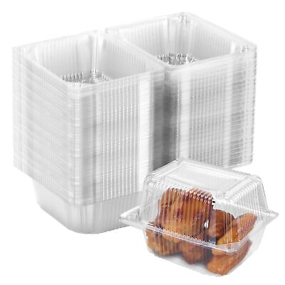 #ad 100 Pack Disposable Clear Plastic Clamshell Hinged Food Portable Square Conta... $24.71