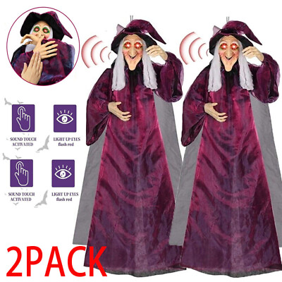 #ad 2PCS 71quot; Life Size Hanging Animated Talking Witch Halloween Haunted House Deor $75.19