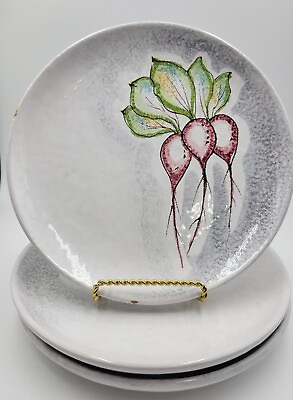 Set Of 3 Italian Pottery Salad Plates With Vegetables 8quot; $19.95