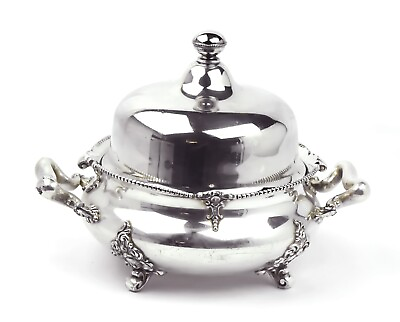 #ad Silver Plate Meriden Quadruple Covered Butter Dome Dish Floral Finial – SLV326 $49.95