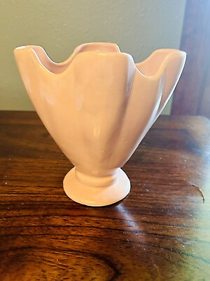 #ad Vintage Niloak Pottery Hywood Fluted Lobed Pink Vase Eagle Pottery Repaired 1930 $35.00