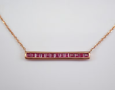 #ad 2Ct Princess Cut Lab Created Red Ruby Bar Pendant 14K Rose Gold Plated Silver $111.99
