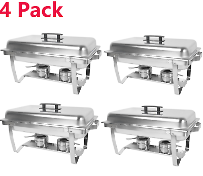 #ad 4 Pack Chafing Dish Food Warmer Stainless Steel Buffet Set Catering Chafer 8 QT $105.99