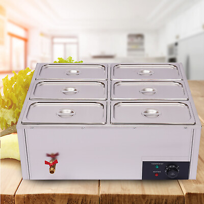 Commercial Food Warmer Electric 6 Pan Steamer Stainless Steel Buffet Countertop $181.44