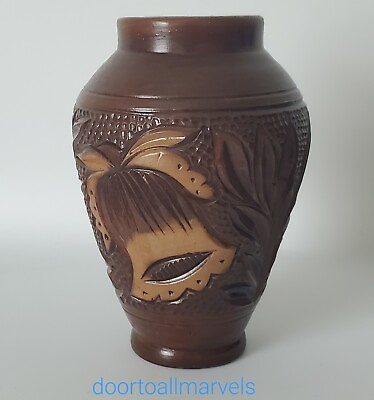 #ad VTG KOROND Hand Carved Ceramic Vase Signed Transylvania Pottery Rustic 5.75quot; $17.76