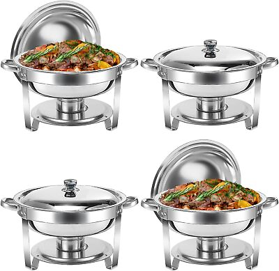 #ad 4 Pack 5.3 QT Round Stainless Steel Chafer Chafing Dish Set Catering Food Warmer $109.99