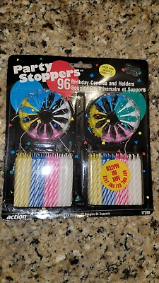 Vintage Birthday Candles Party Holders Cake Pastel Pink Blue Twisted 96 Total $7.11