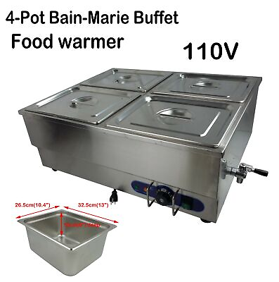 4 Pots Commercial Bain Marie Buffet Food Warmer Stainless Steel Steam Table 110V $279.00