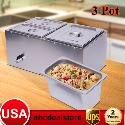 #ad 3 Pot Countertop Food Warmer Commercial Catering Display Steam Table 110v 600w $100.70