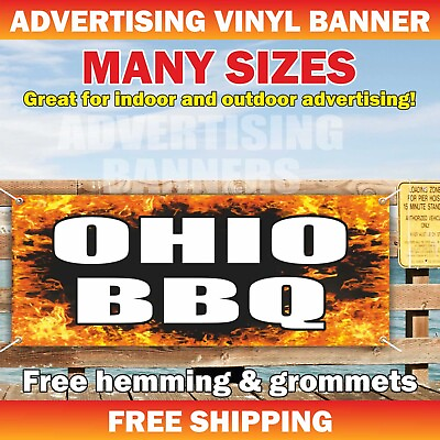#ad OHIO BBQ Advertising Banner Vinyl Mesh Sign Meat Barbecue Steak Food Hot Wings $219.95