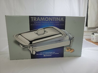 NEW Tramontina 13quot;X 9quot; Covered Buffet Dish Stainless Steel Glass Baking Dish $22.99