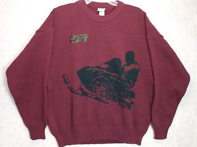 #ad Vintage Arctic Wear Acrylic Sweater Mens Size XL Artic Cat Maroon Pullover Crew $12.79