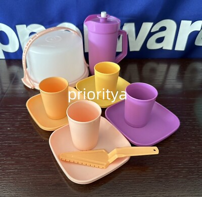 #ad Tupperware Kids Toy 11Pc Mini Tumbler Pitcher Plate Cake Taker Party Set New $28.00