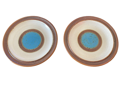 2 Vintage Denby Pottery Salad Plate Potters Wheel Blue Center 8 1 4quot; Handcrafted $24.99