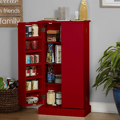 Red Wooden Kitchen Pantry Cabinet Storage Organizer Food Cupboard Shelves Door $202.90