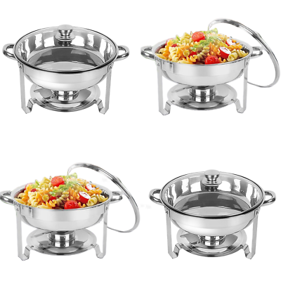 #ad 4 Packs 5 QT Round Chafing Dish Buffet Set W Glass Lid Chafer Tray Food Warmer $75.99