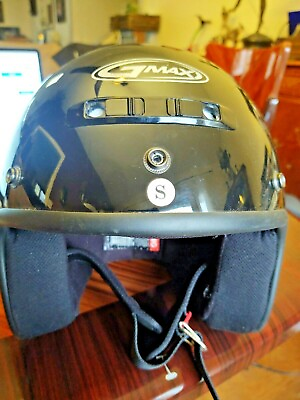 Gmax Helmet Open Face 3 Snap Motorcycle Helmet Round Oval DOT Small BLACK CLEAN $14.99