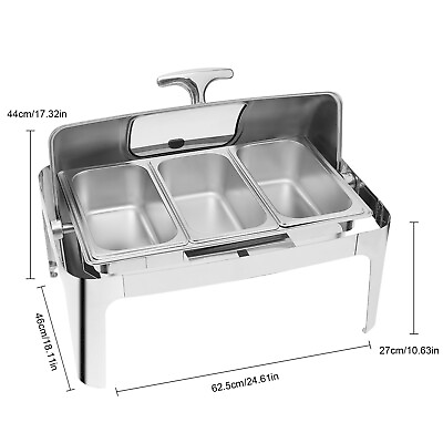 14.3QT Roll Top Chafing Dish Set Restaurant Catering Buffet Dish Stainless Steel $137.75