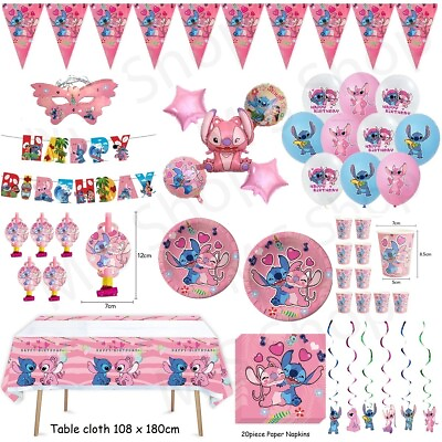 #ad Stitch amp; Lilo Pink Face mask Balloons Party set Kids Birthday party decoration GBP 24.99