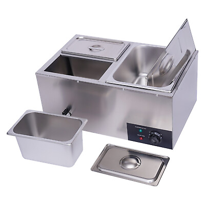 #ad 3 Pans Commercial Food Warmer Steam Table Buffet Bain Marie Countertop Stainless $97.85