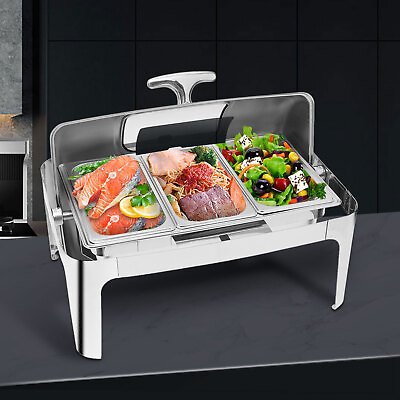 #ad Roll Top Deluxe 14.3 QT Large Capacity Stainless Buffet Chafer Chafing Dish Set $126.36