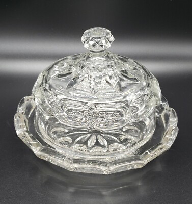 #ad Vintage Clear Pressed Glass Butter Dome Dish ** $16.96