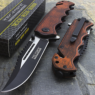 #ad 8quot; TAC FORCE WOOD 2 TONE SPRING ASSISTED FOLDING POCKET KNIFE Blade Assist Open $10.95