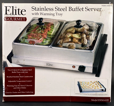 Elite Gourmet Stainless Steel Buffet Server Warming Tray with Lids Two 2.5 Qt $42.49