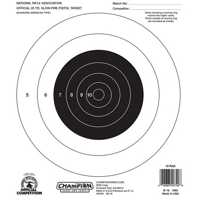 #ad CHAMPION TARGETS NRA 25YD PISTOL TARGET 12 PACK CHA40749 $18.89