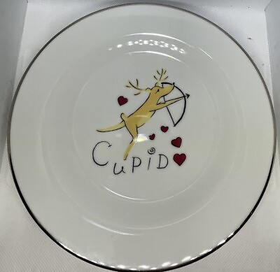 #ad Pottery Barn Reindeer Cupid 8.5quot; Plate Dessert Salad Good Condition Fast Ship 🔥 $15.99