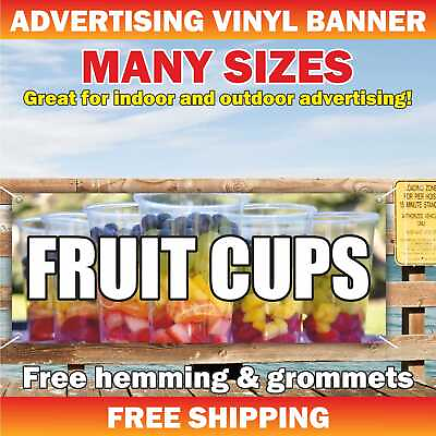 #ad FRUIT CUPS Advertising Banner Vinyl Mesh Sign Healthy food Farm Fresh Fruit bar $219.95