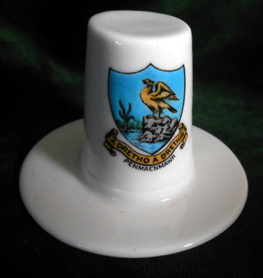 #ad W. H. Goss Eggshell Porcelain Miniature Crest Ware HAT: PENMACHMAWR Wales $4.99