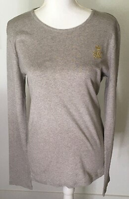 #ad Lauren Ralph Lauren Woman#x27;s Large Gray Long Sleeve With Gold Crest Top NWT $29.99